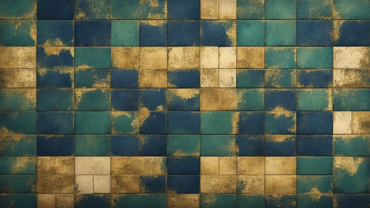 Hyper Realistic Green, Navy-Blue & Golden Abstract Retro Grungy Tile-Texture