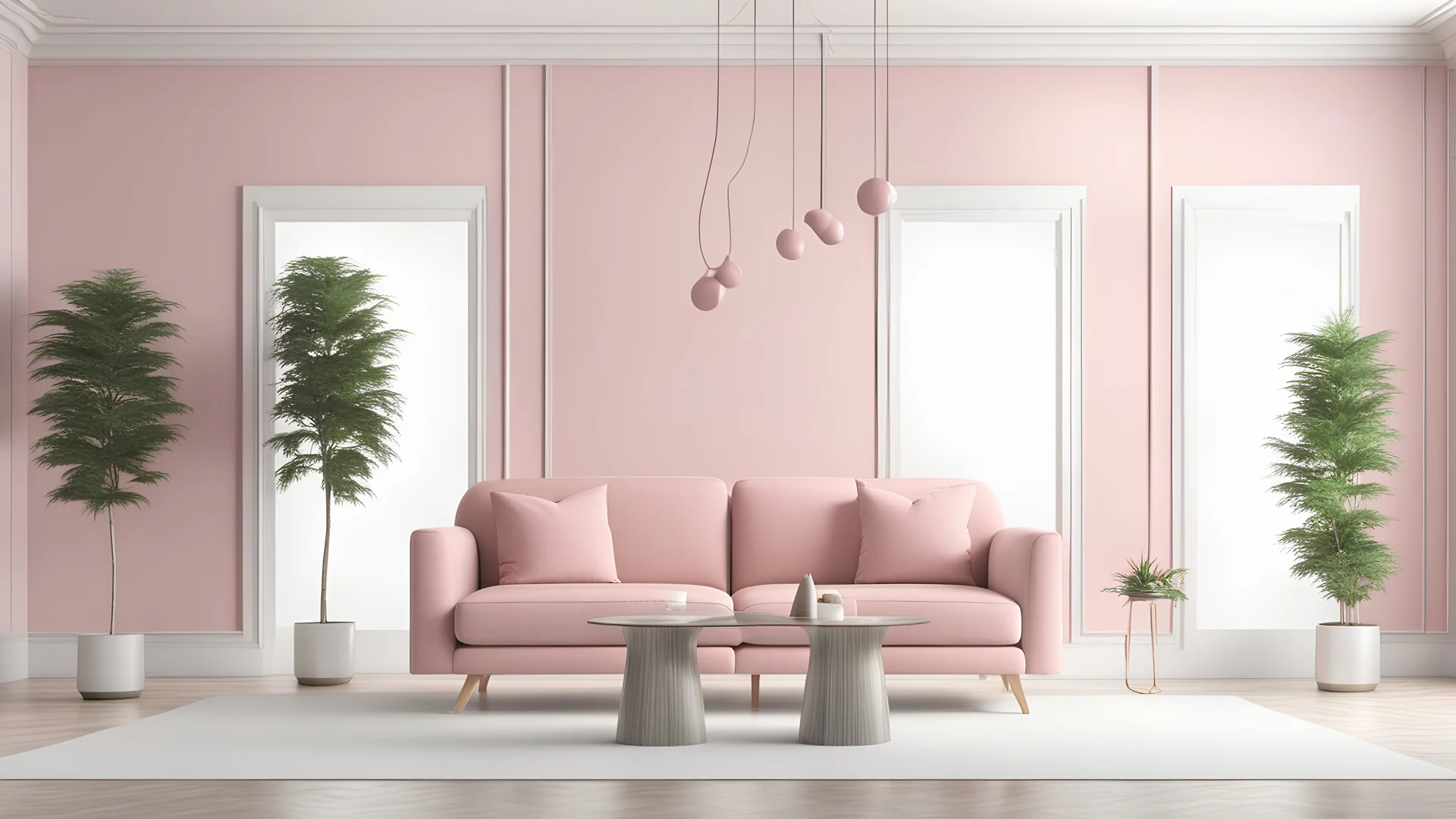 Living room have pink sofa and decoration minimal on two tone wall.3d rendering