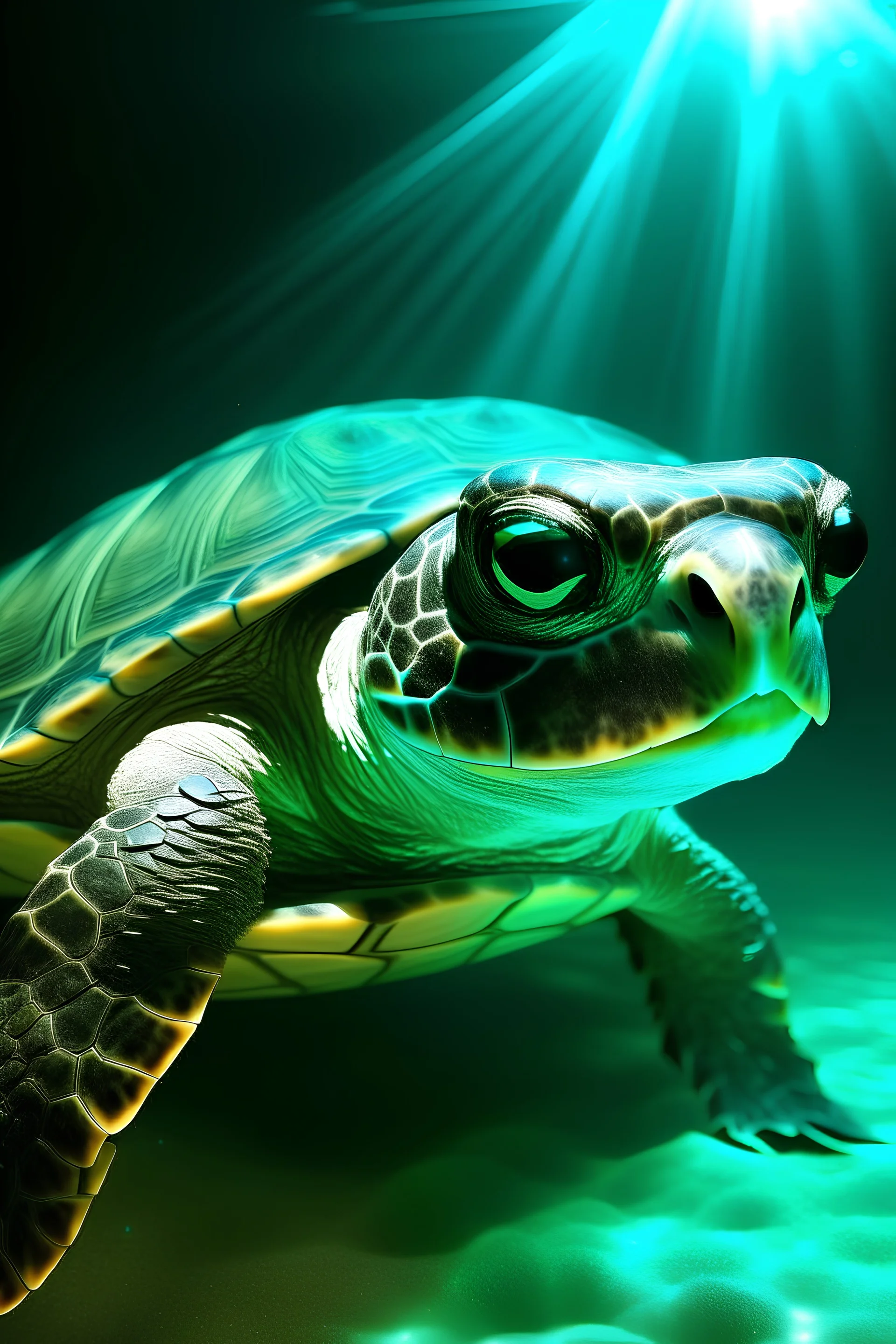 Sea turtle with laser eyes