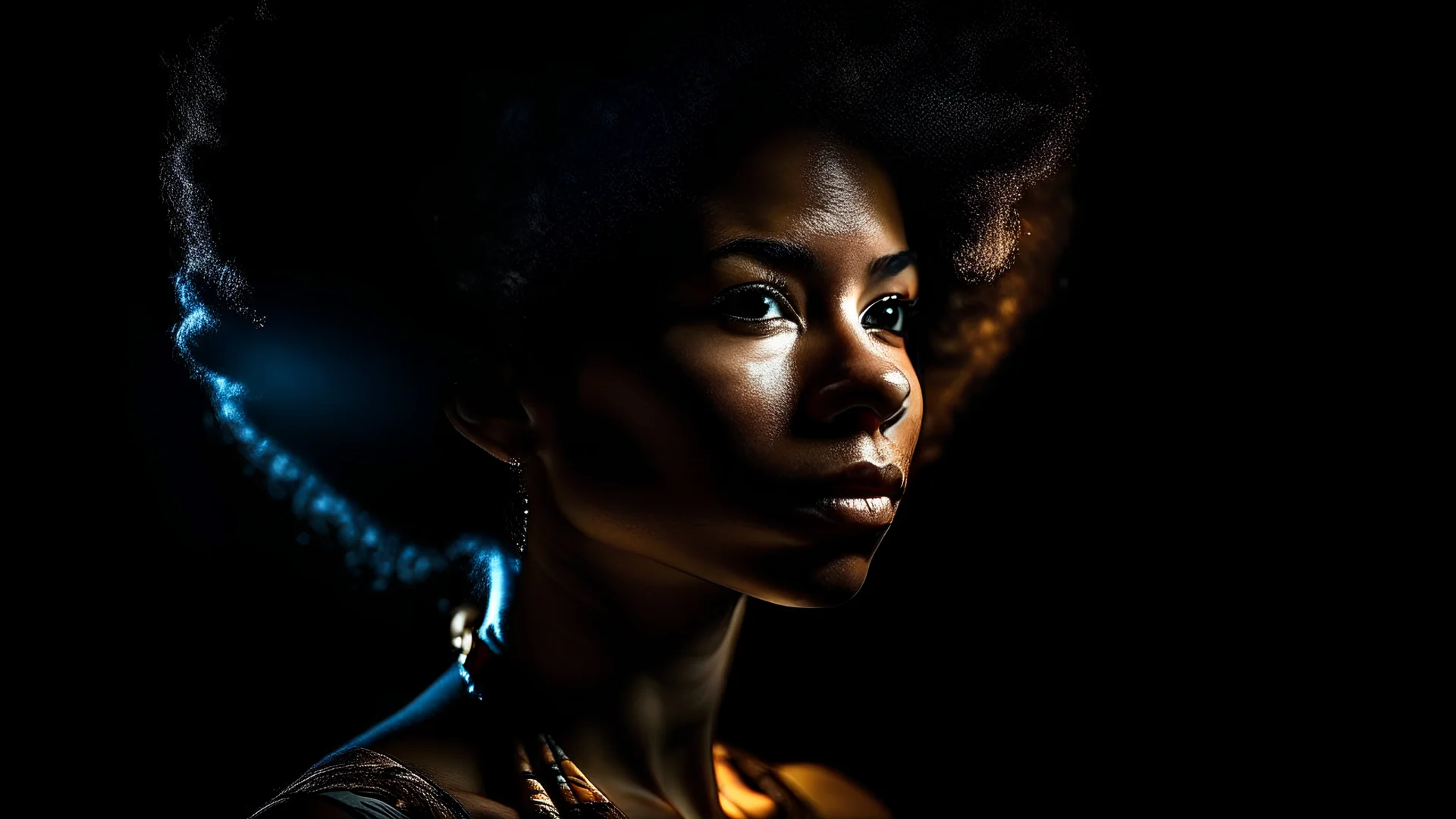 ((best quality)), ((masterpiece)), ((detailed)), Exquisite, 8K, Astounding, Woman, Afro-Latina, African diaspora, Afro-Latinx, Photograph, Photo, Capture, Dramatic lighting, High contrast illumination, Theatrical lighting, Intense lighting, Sharp from front to back, Extended depth of field