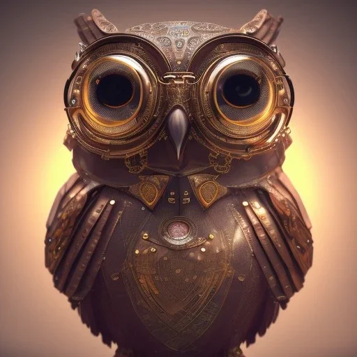 Steampunk Owl, extreme detail, Photorealism, macro lens 70mm,bokeh, cinema4d, HDR, 8k, unreal engine 5