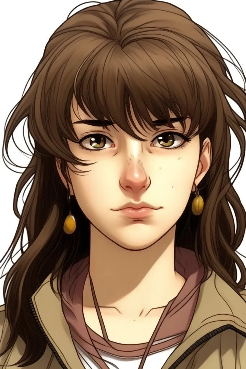 jojos style brown mullet bangs japanese girl character