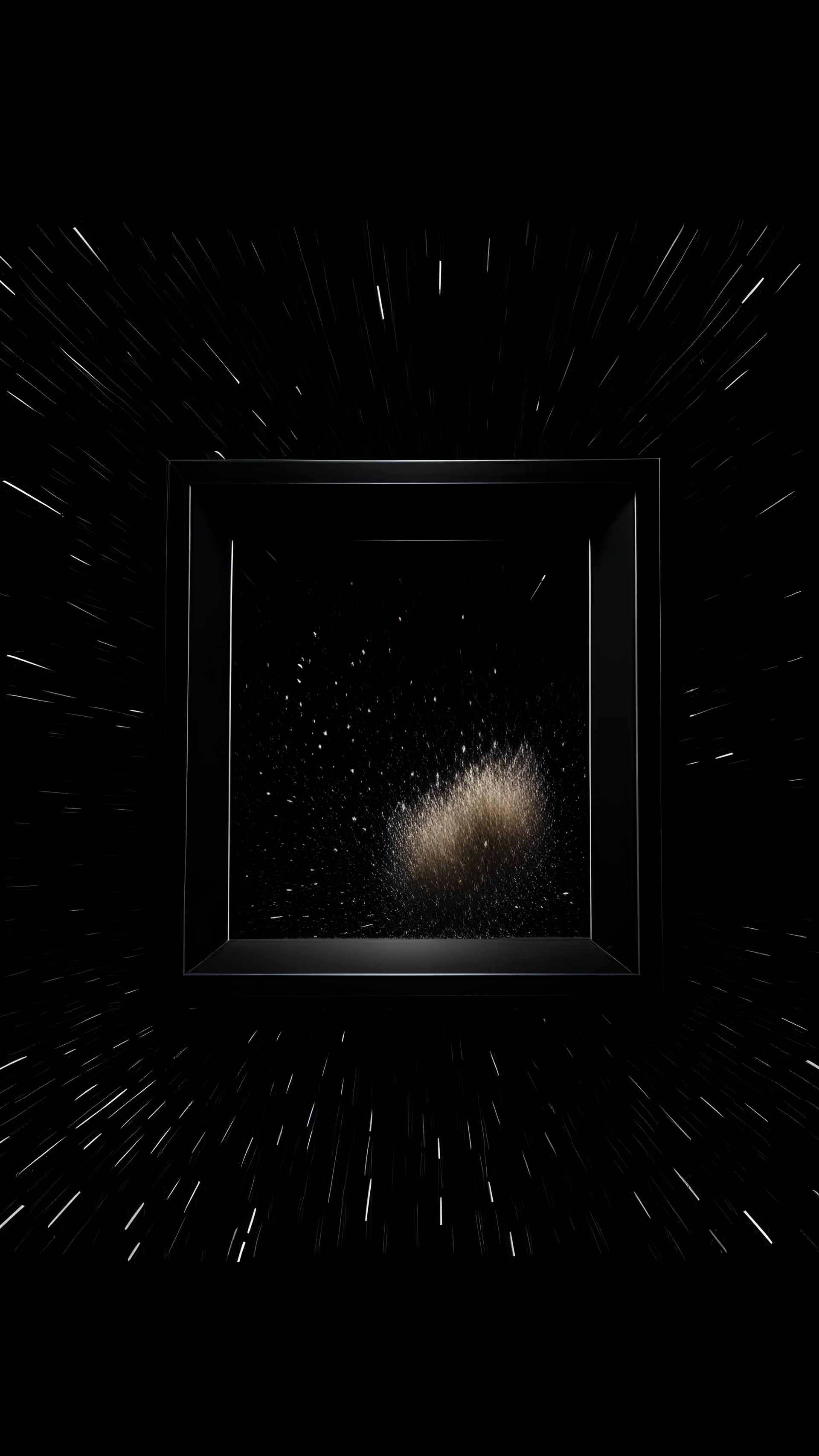 A electric, energetic, magnetic, full of energy, hyper realistic, organic, glowing rectangle shaped frame floating black space surrounded with energic particles