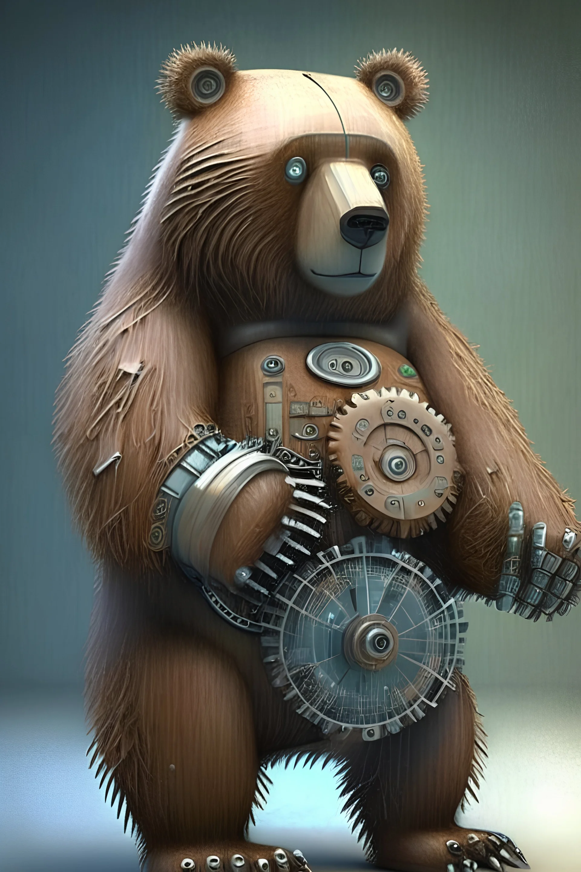 A Cartoonic mechanical-looking bear