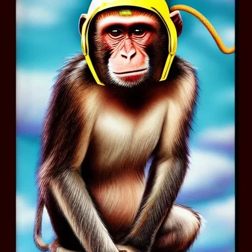 Monkey wearing a vking helmet future fantasy portrait