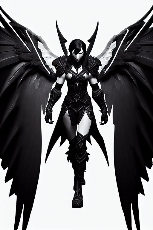 angel, demon, angel demon hybrid, half angel, half demon, black angel wings, white demon wings, black and white, balance, horns, armor, noble clothes, black and white armor, black and white clothes