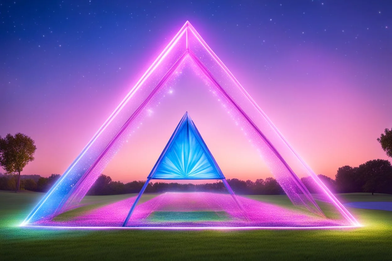 magic brightness triangle structure of light and bluebeam in a magic blue and pink lawn in a fairy cosmo, with lightness sky