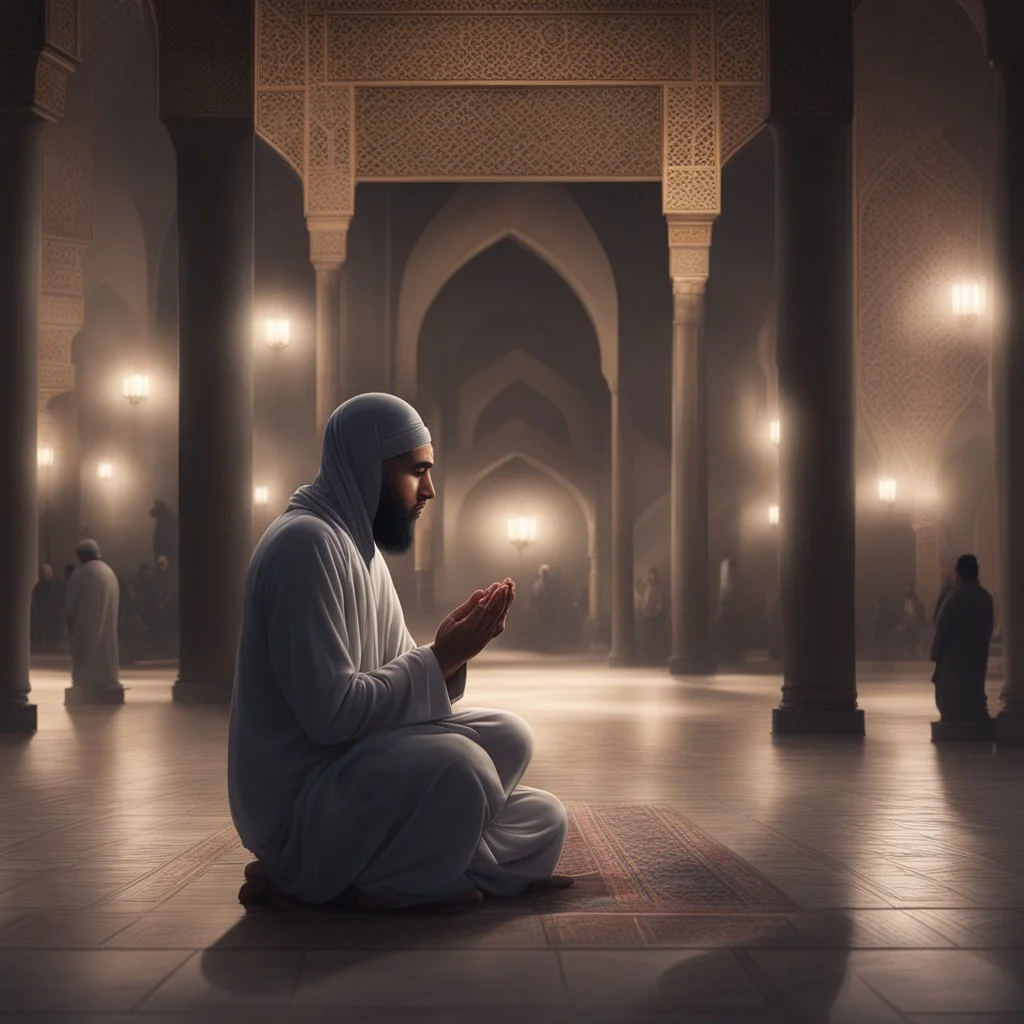 Hyper Realistic Muslim's praying matt in a mosque at night