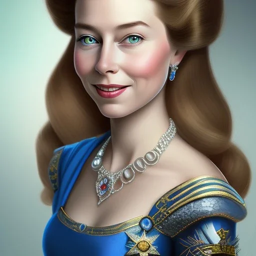 Disney Portrait of a queen elisabeth, dark hair, sharp dark eyes, bright blue lighting, sarcastic smile, sharp focus hair.