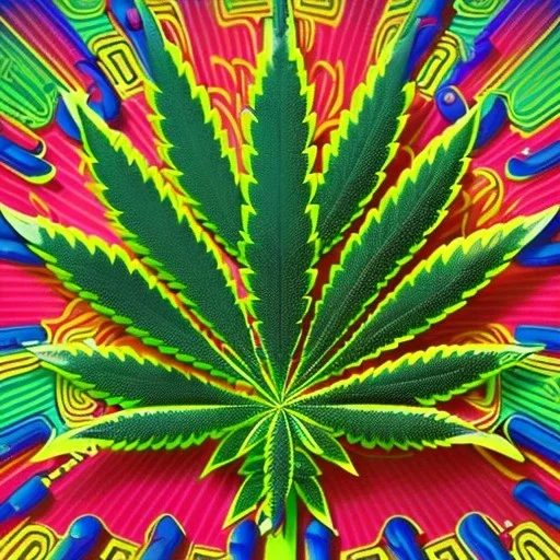 Marijuana, pattern, splash color, bright colors, neon, Psychedelic, detail, 8k, bright light