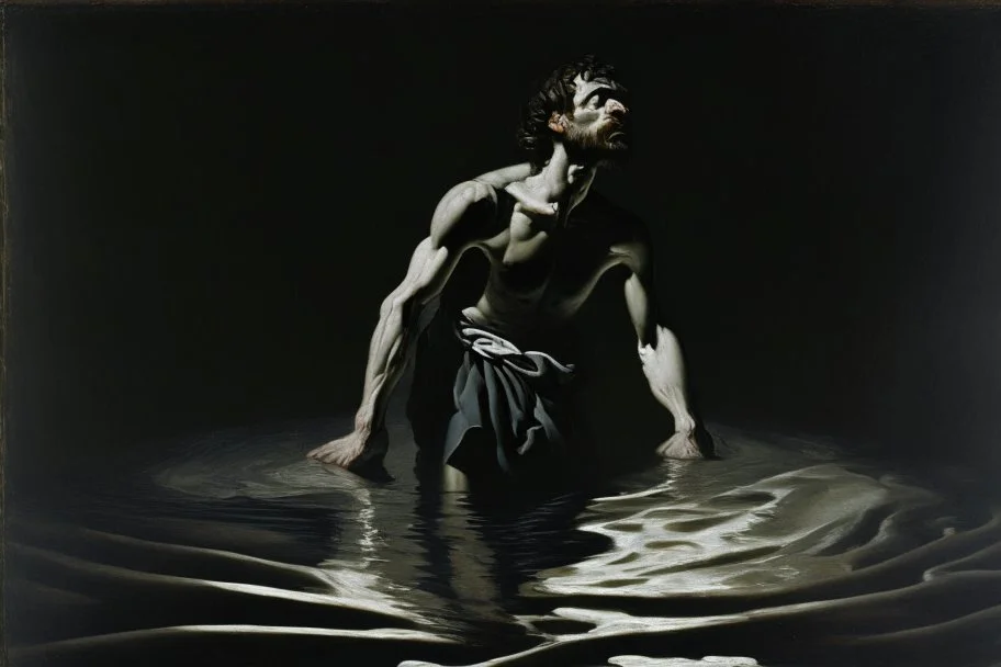 man standing in deep water by Caravaggio