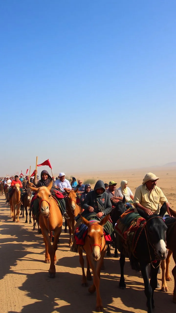 ‏قافله من المهاجرين مععرباتهم وحميرهم