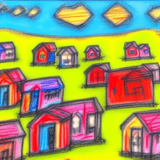 slums in the hill,sunny, crayon, 3d, render, 8k