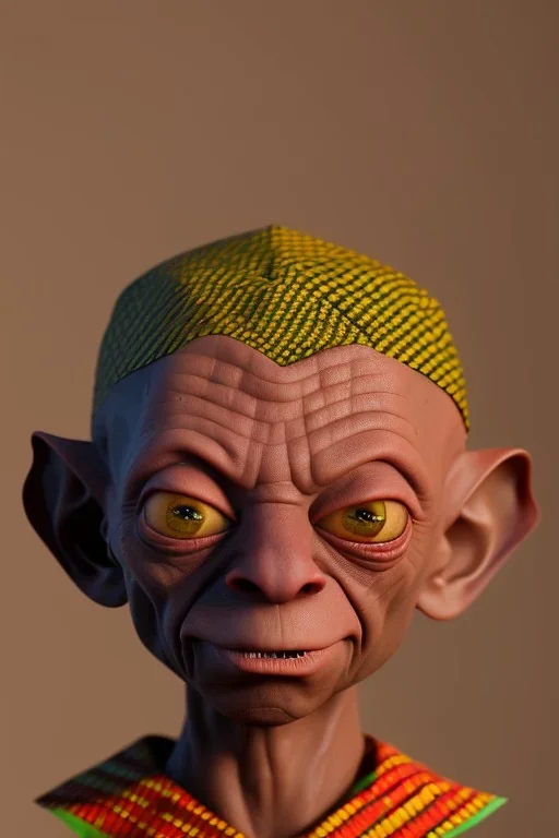 smeagol in Kente cloth, cinematic, zulu, ghana colours, african pattern, 8k quality