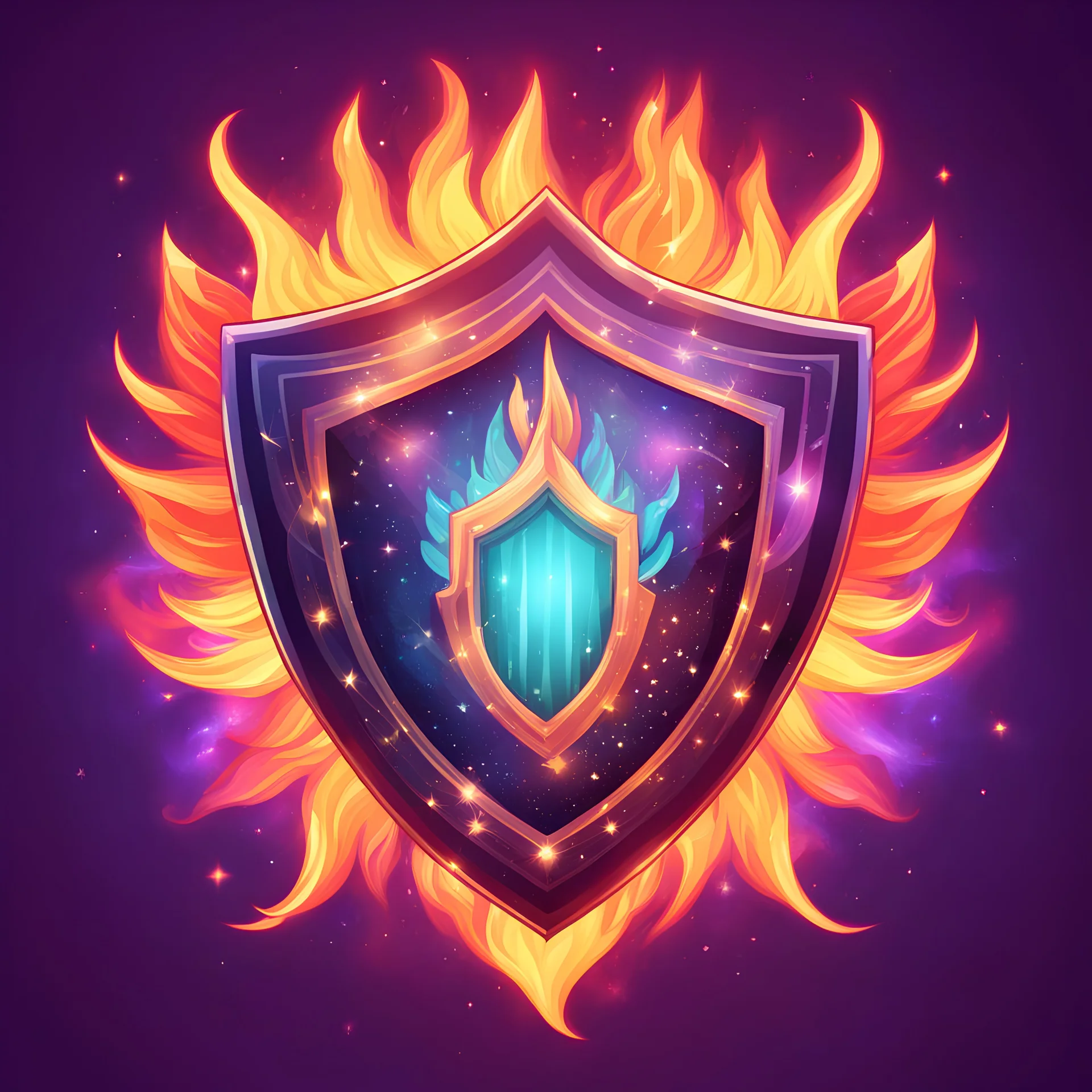 Shield of Flame in cute disco art style