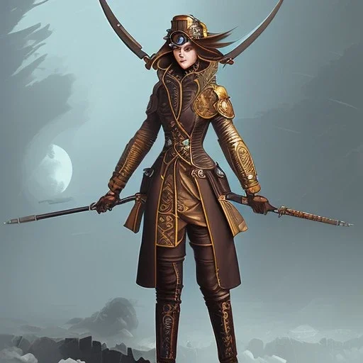 steampunk, female ninja, full-body