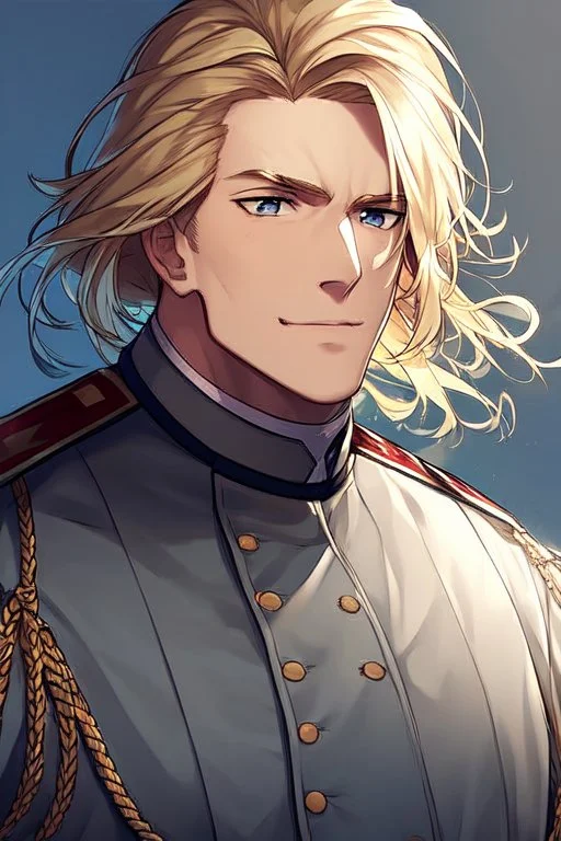 German male soldier, grey uniform, Blond hair, portrait