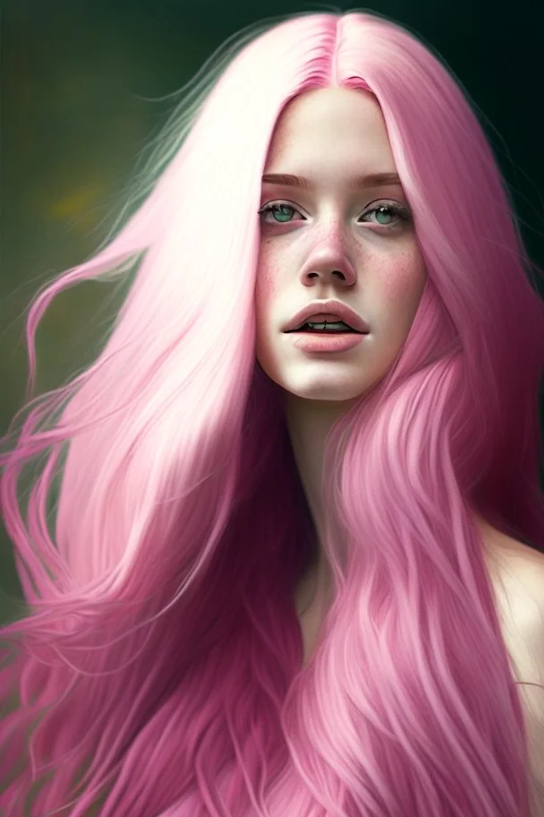 beautiful young woman with long pink hair