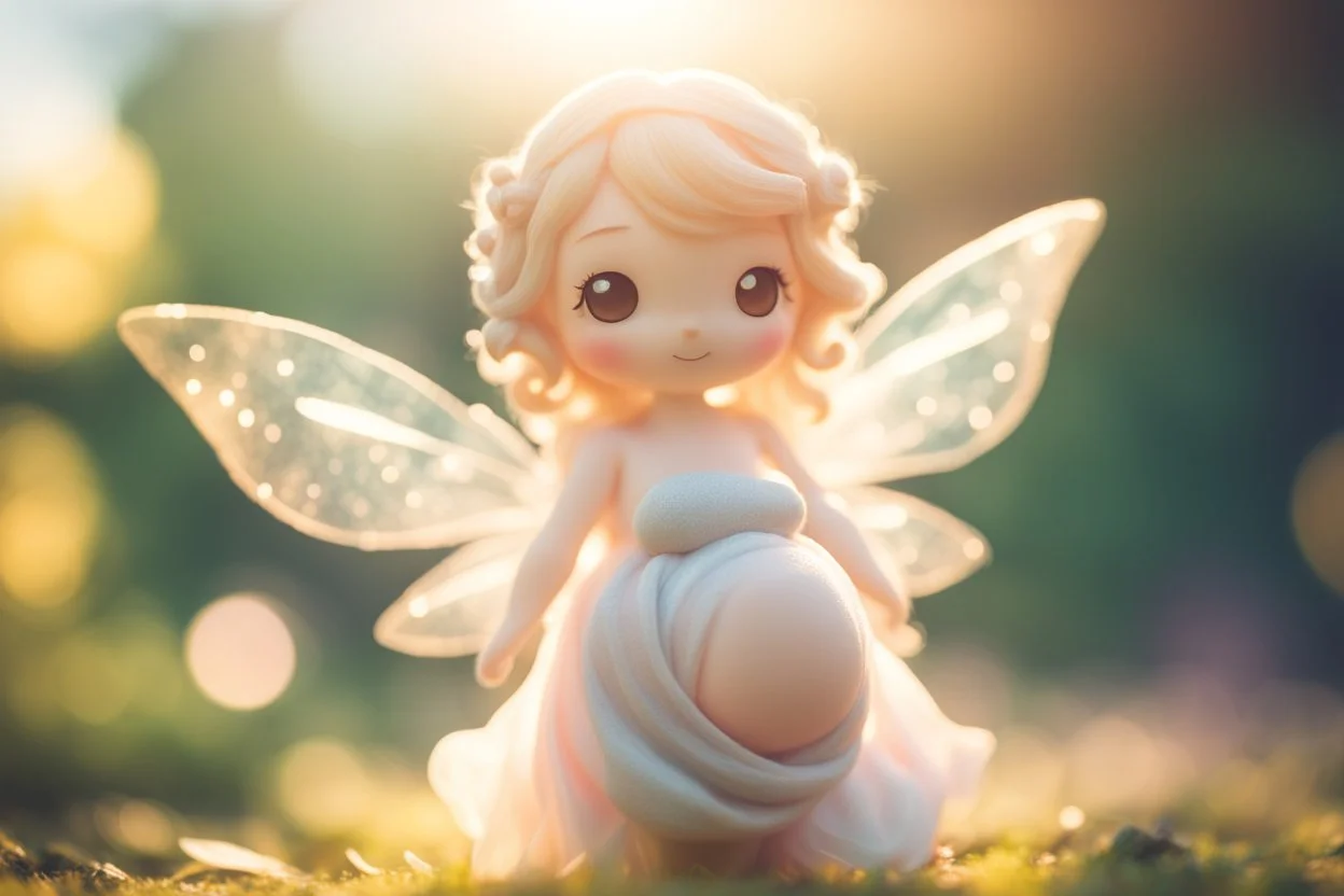 cute chibi pregnant fairy in sunshine, ethereal, cinematic postprocessing, dof, bokeh