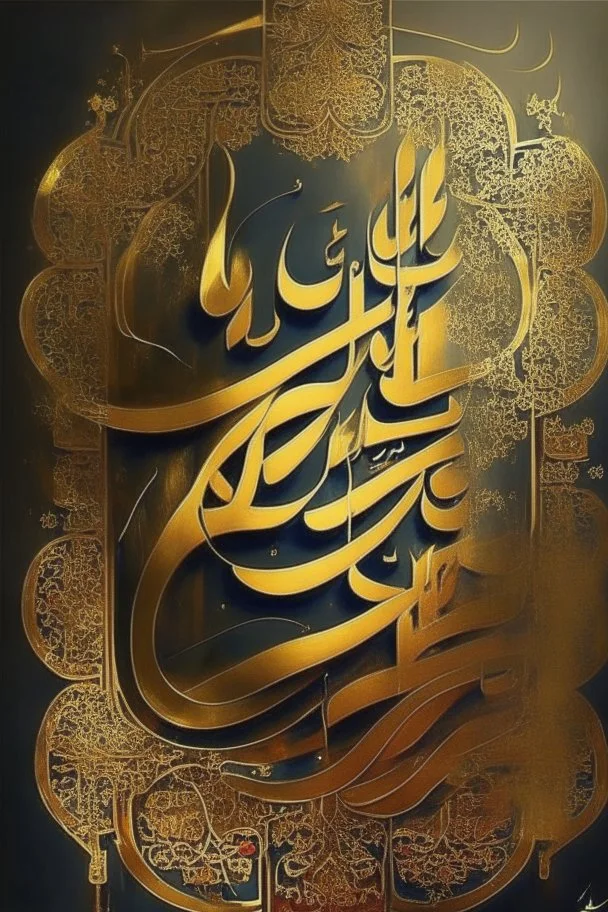 Painting, Arabic, Islamic, calligraphy, gold, inscriptions, decorations, peace be upon you, greeting