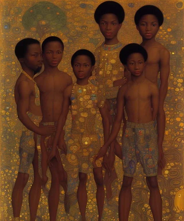 royal African American young brothers of four by Gustav Klimt