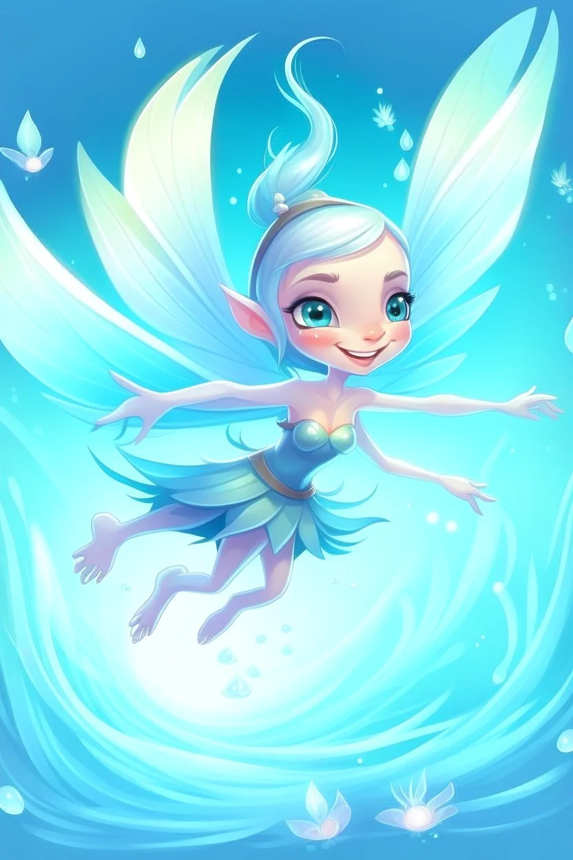 fantasy cartoon style illustration: mischievous ice fairy flying in the air