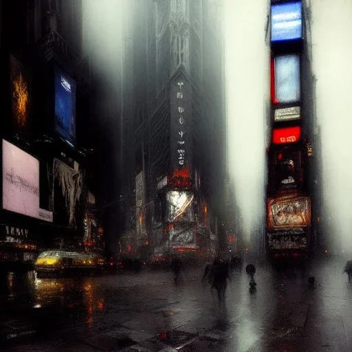 Gothic Times Square,Neogothic architecture,by Jeremy mann, point perspective,intricate detail, Jean Baptiste Monge