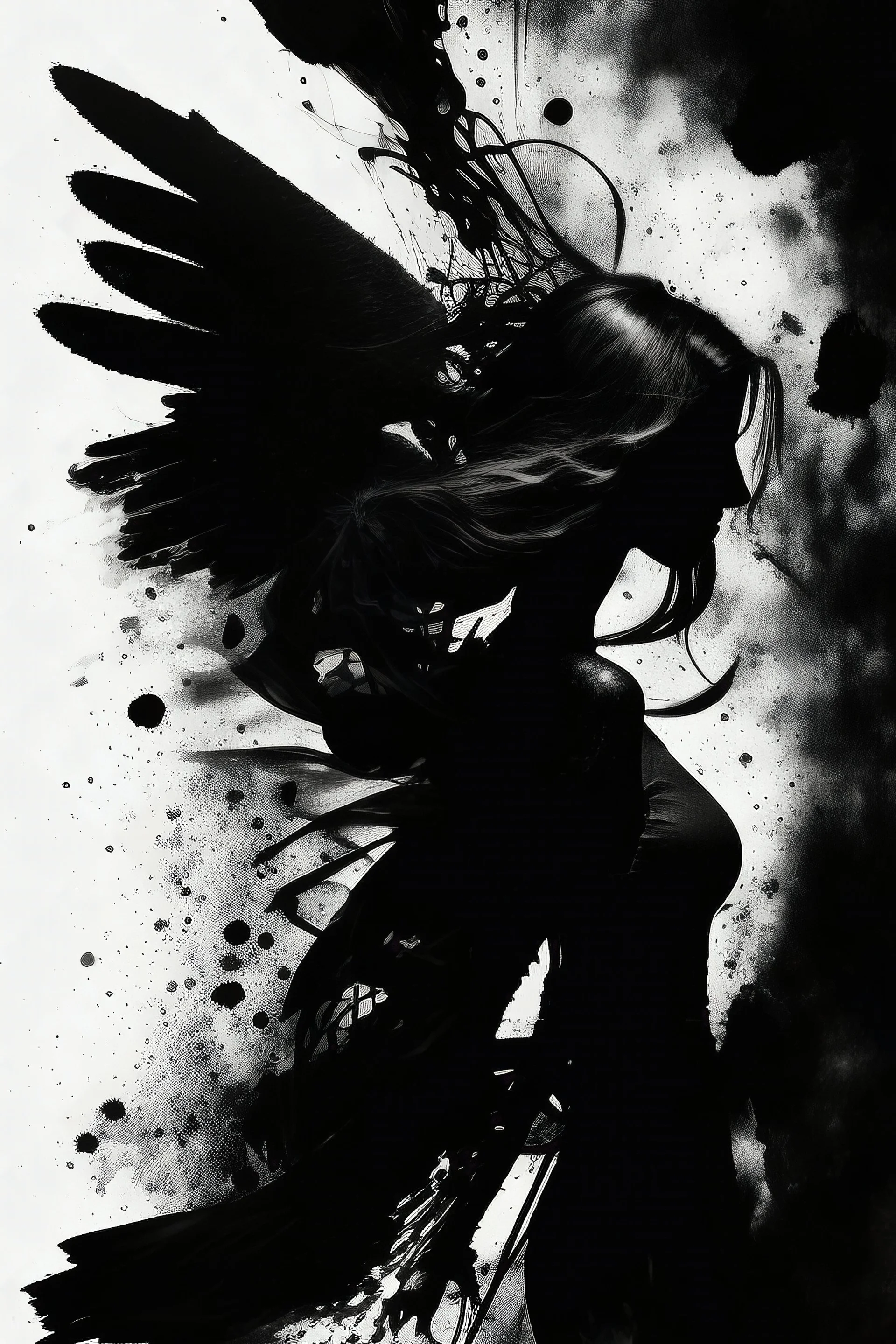 Explosive abstract image of a dark angel