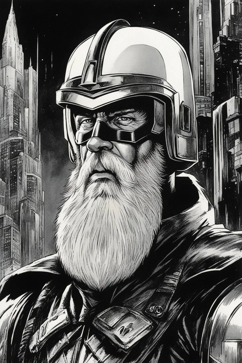 [Fun, 2000 AD (1977)] The citizens of Mega City One couldn't believe their eyes. The stern and unyielding Judge Dredd had taken on the persona of the jolly old man from folklore. His typically stern expression softened beneath the fluffy white beard, and his usual helmet was replaced by a crimson hat adorned with a white pompom. Dredd, in his Santa Claus outfit, stood tall and resolute. His presence exuded an aura of warmth and goodwill, even as the weight of his duty remained unwavering.