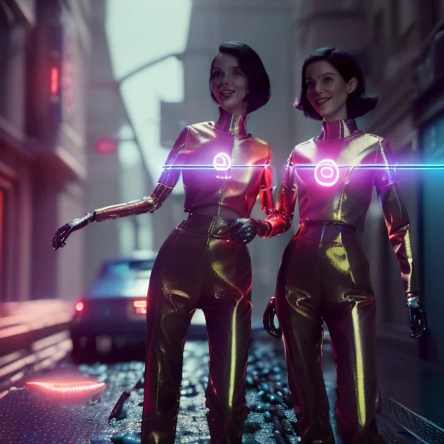 Ultra Realistic scene, retro futuristic style, 1960 fashion sci-fi. 2 cyber Women, shopping, smile, happy. highly detailed, concept art, unreal engine 5, ray tracing, RTX, lumen lighting, ultra detail, volumetric lighting, 3d, finely drawn, high definition, high resolution.