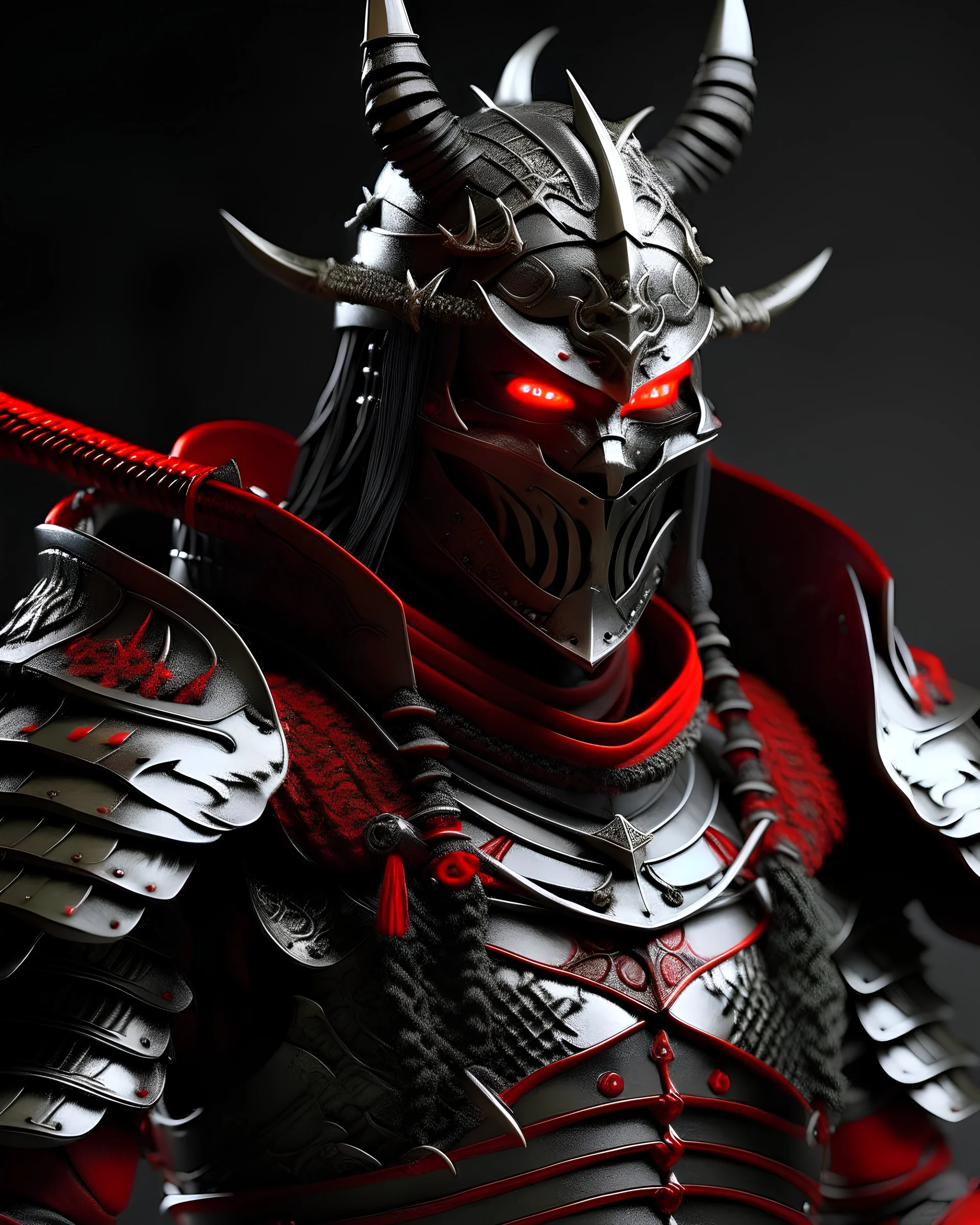 silver and red samurai