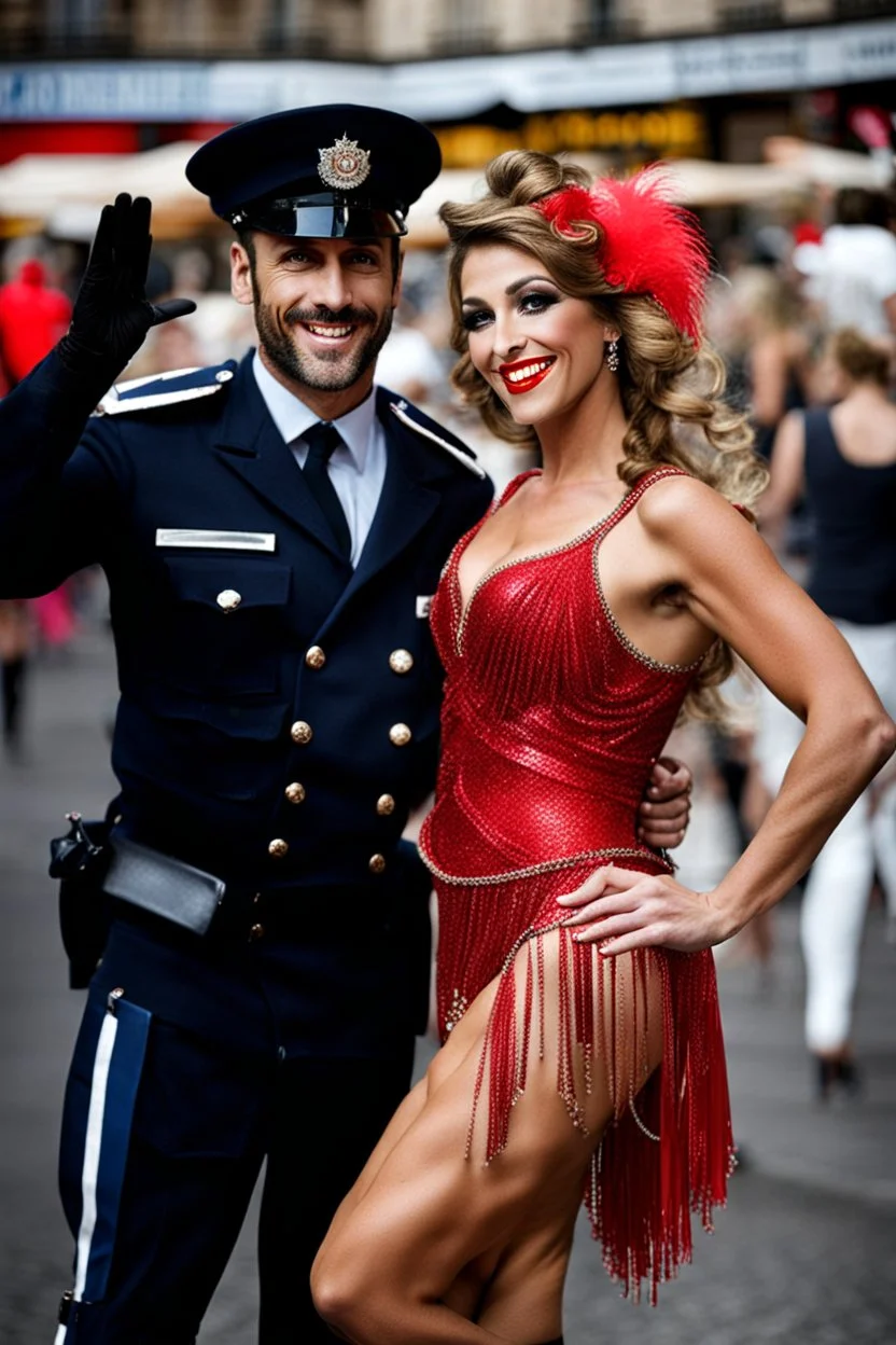 french policeman dressed as a bresilian revue dancer