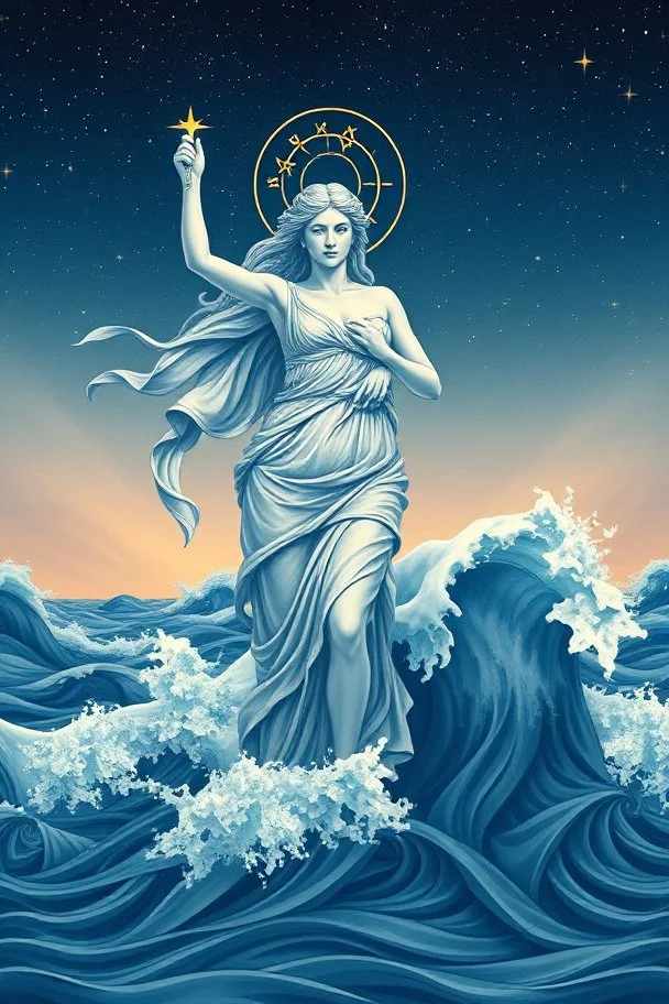 Diana goddess with stars greek style waves water