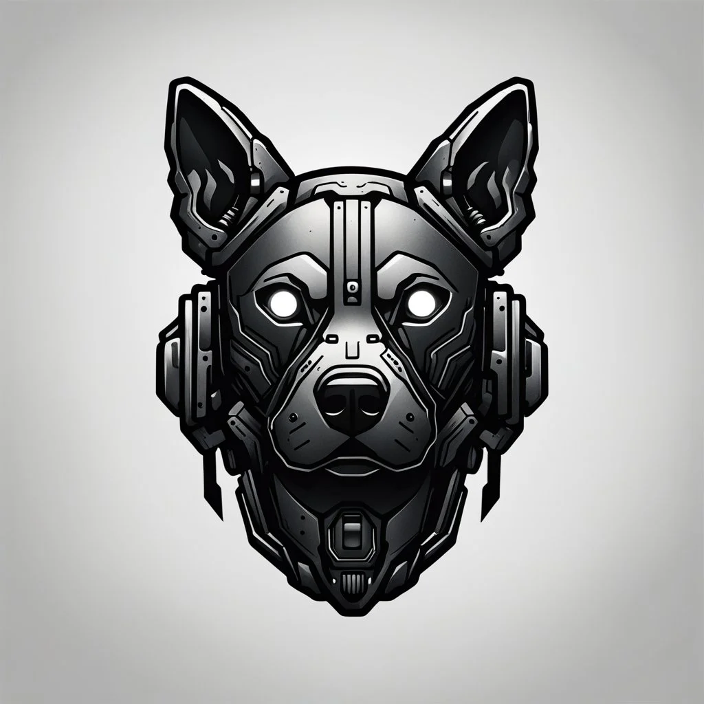 a blank background a dark themed logo that looks like the cyborg dog