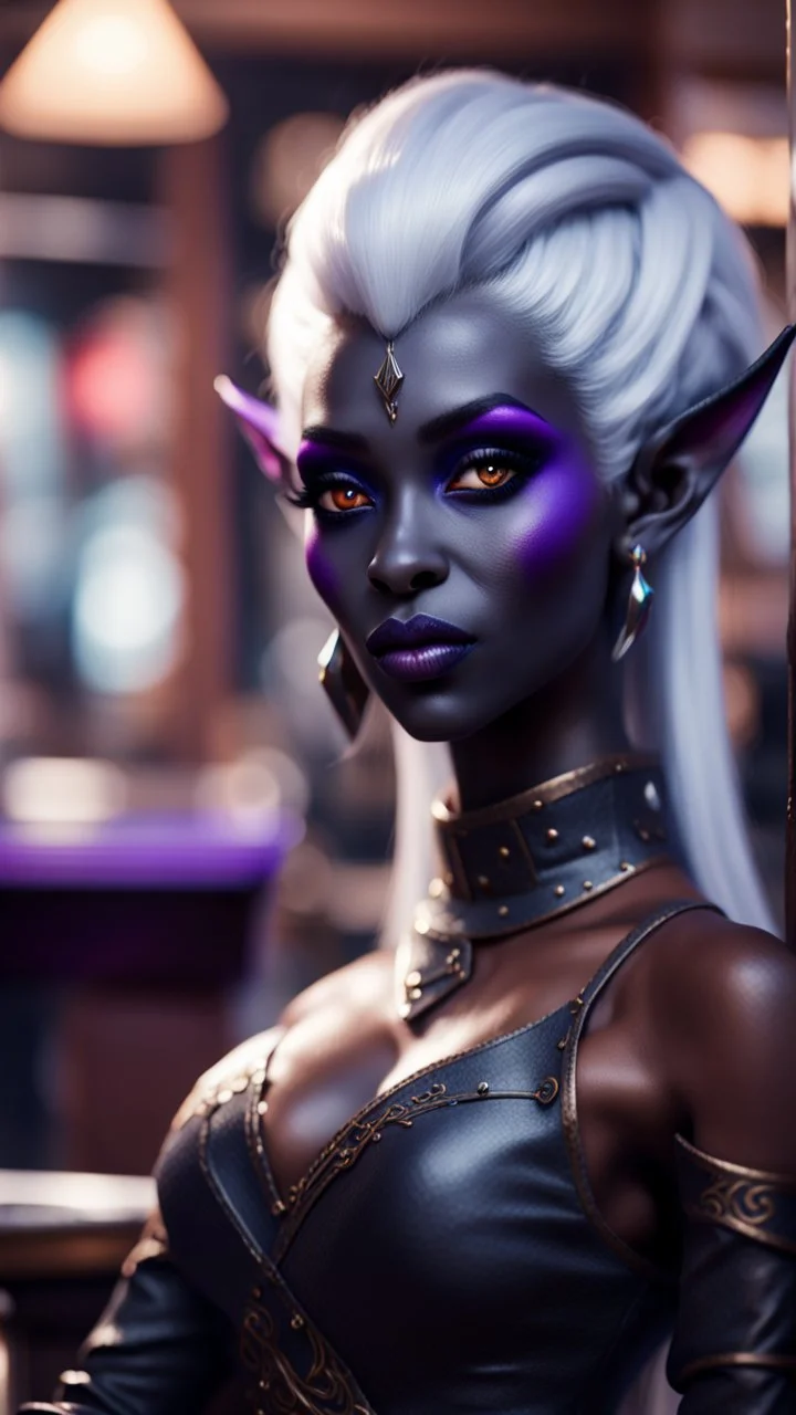 portrait of dark elf drow princess chilling at the barber shop,bokeh like f/0.8, tilt-shift lens 8k, high detail, smooth render, down-light, unreal engine, prize winning