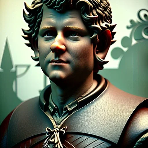 White Statue samwise gamgee, full body, Rome sculpture style, full body, details, fresco background, hyper realistic, 8k,