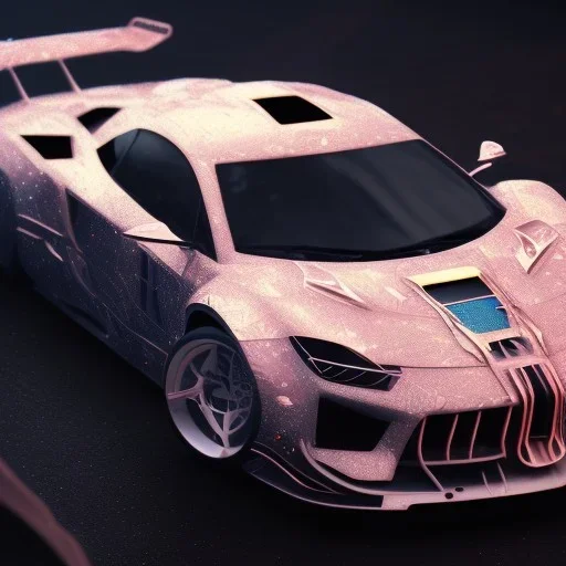 Modified car, ultra realistic, intricate details, ultra highly detailed, shiny, smooth, studio quality, octane render, Surrealism, Triadic colour scheme,glow-stick, ambient lighting,nightclub lighting, polaroid, 100mm, --ar 1:1 --v4