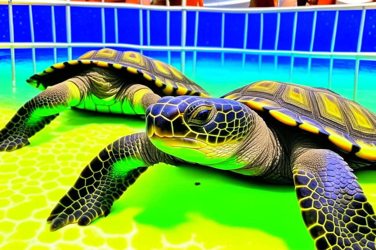 happy human-like sea turtles at summer camp