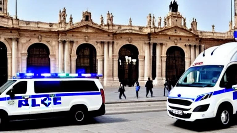 A police Tesla Cybertruck is chasing a Tesla 'Model S Plaid' at top speed, across the 'Plaza de la Constitución', in the city of Mexico. CINEMATIC. WIDE ANGLE LENS. PHOTO REAL.