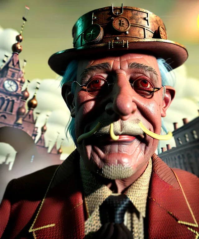 Surreal, steampunk, cabaret scene. Russian old man. Sweat, rain, smoking, happy, hot, people background, highly detailed, concept art, unreal engine 5, god rays, ray tracing, RTX, lumen lighting, ultra detail, volumetric lighting, 3d, finely drawn, high definition, high resolution.