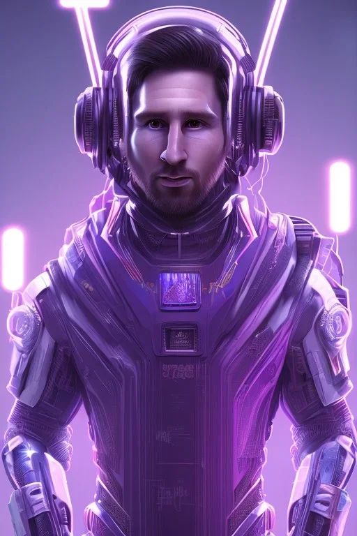 messi cute cyberpunk, purple tones, high lighting