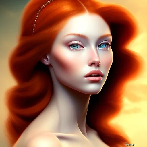 portrait of a beautiful redhead busty woman Michelangelo style