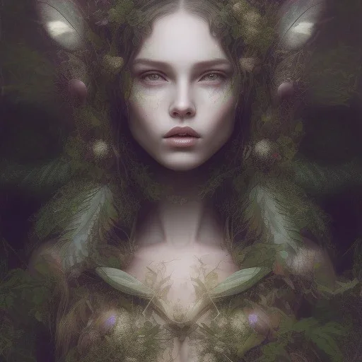 Portrait of beautiful girl, plant, metal, feathers, Dryad, fae, sidhe, ominous, nature, plants, wildflower, facepaint, dnd character portrait, intricate, oil on canvas, masterpiece, expert, insanely detailed, 4k resolution, retroanime style, cute big circular reflective eyes, cinematic smooth, intricate detail , soft smooth lighting, soft pastel colors, painted Renaissance style,bokeh, 800mm lens