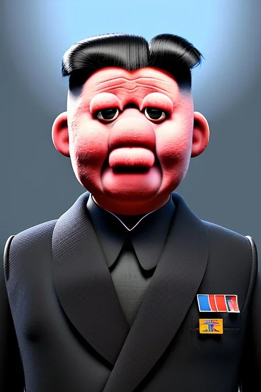 Waist up muppet Portrait, Kim Jong-un muppet doll, black suit, photo studio, red background, unreal engine 5, concept art, art station, god lights, ray tracing, RTX, lumen lighting, ultra detail, volumetric lighting, 3d.