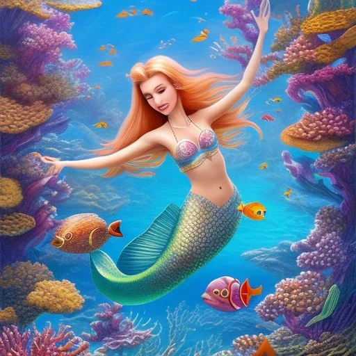 mermaid full body coral reef background