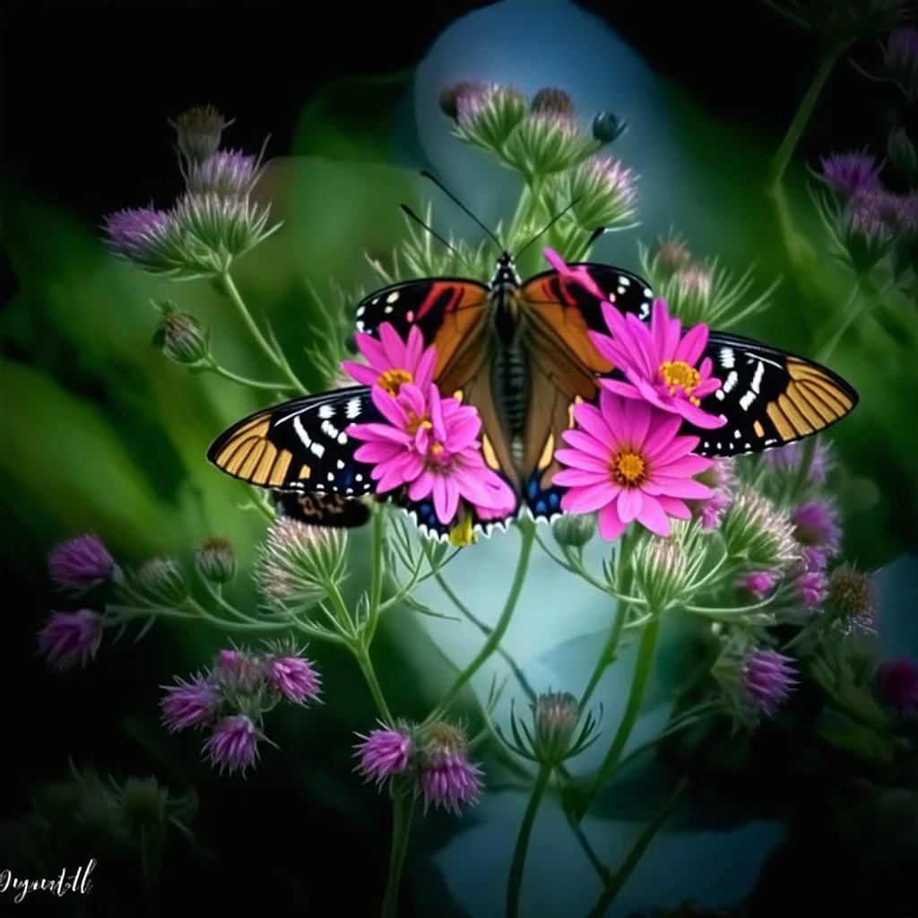 butterfly, flowers,