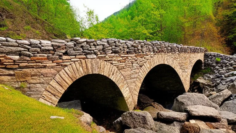 stone and brick bridge across a rocky ravine