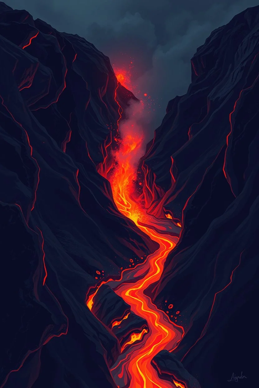 face view volcano lava stream absrtact