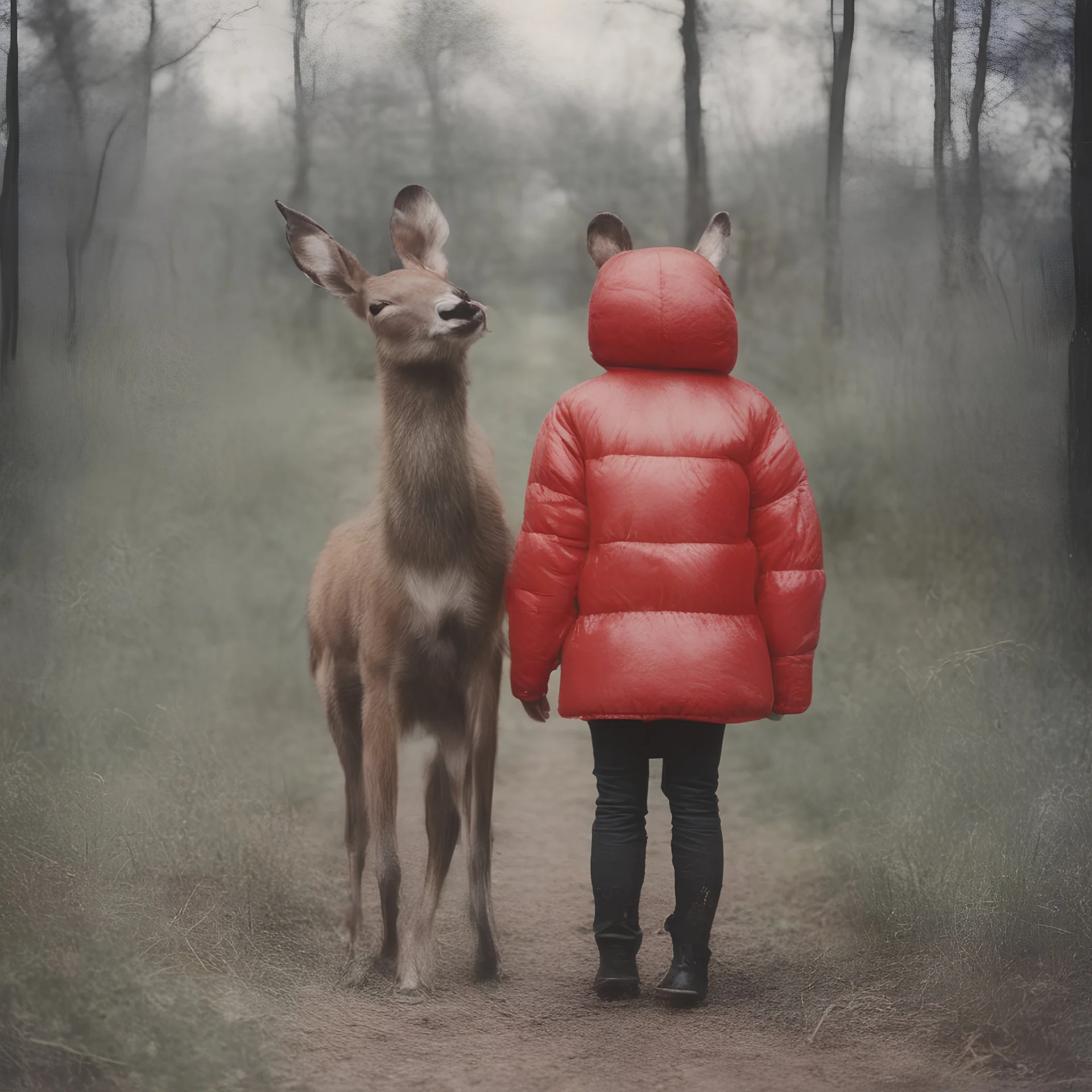 Bambi, red, autochrome, plastic puffy jacket