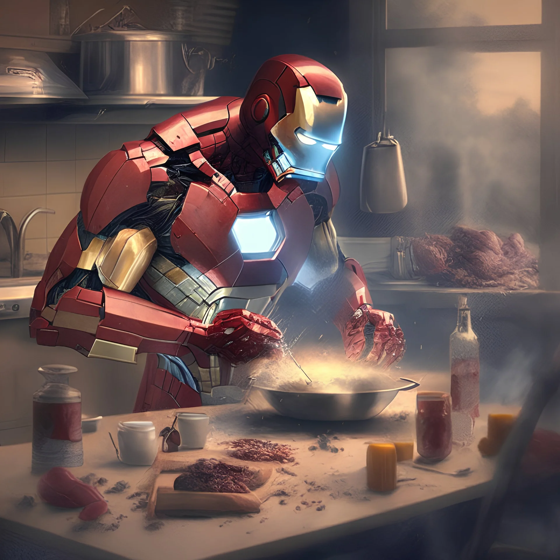 ironman making the dinner